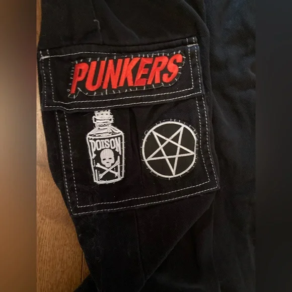 Men's Black Jeans with Patches - Picture 2 of 4